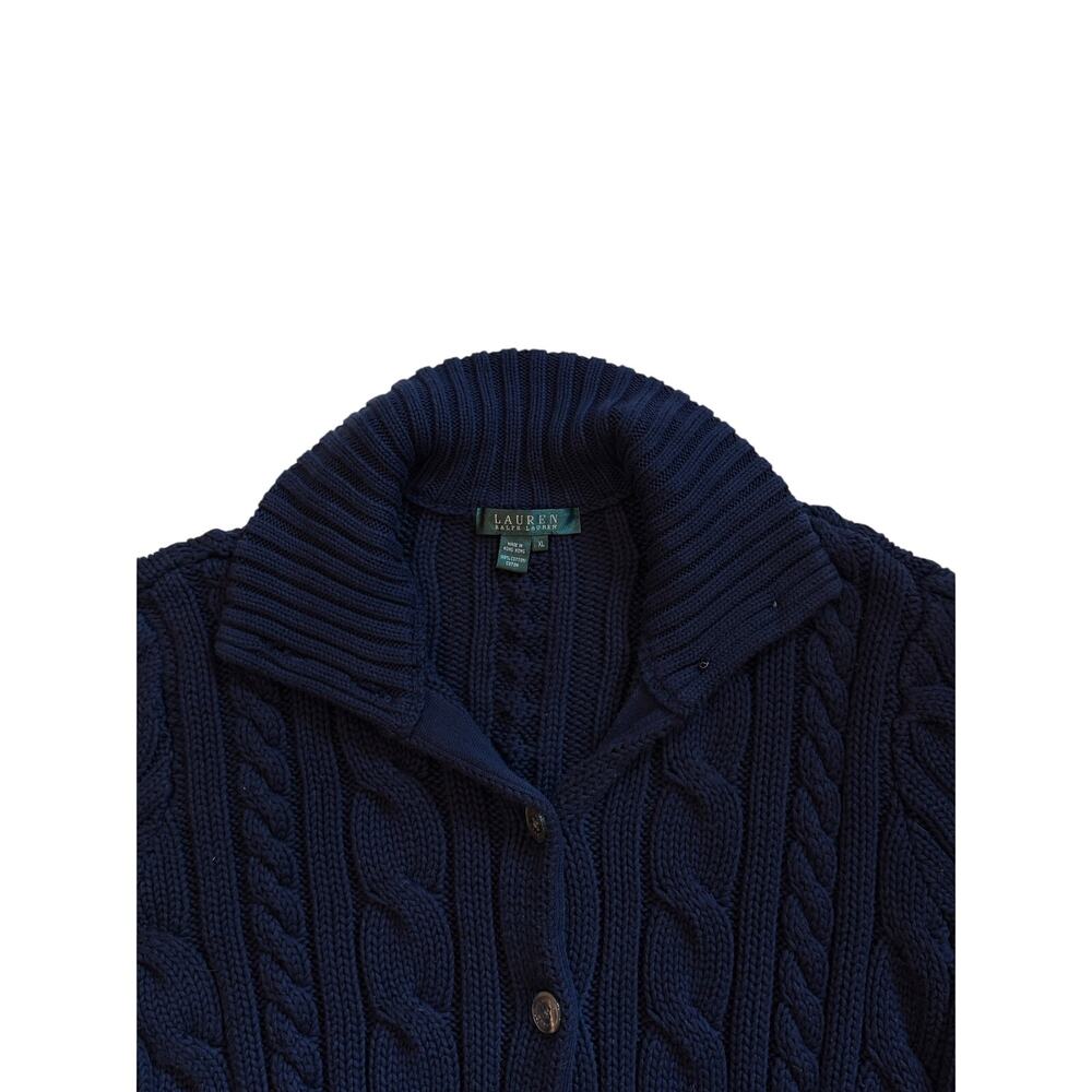 Vtg Lauren Ralph Lauren Cardigan Sweater Womens XL Blue Cable Knit Button Front - Picture 3 of 8